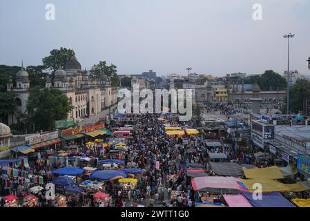 Hyderabad City View from the top of Charminar, Street market Most famous Place In Hyderabad. Stock Photo