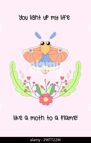 A cute card to a friend, support, with cute insects. with a worm, caterpillar, spider, moth. a funny inscription Stock Vector