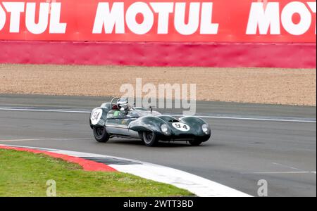 Richard Wilson and Richard Bradley's Green, 1958, Lotus XV, competing in the Stirling Moss Trophy, during the 2023 Silverstone Festival Stock Photo