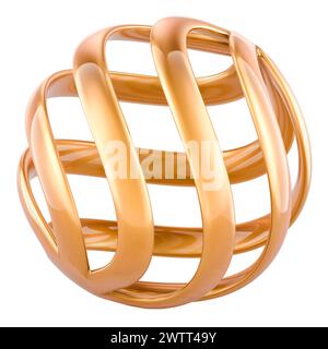 Golden abstract sphere, logotype. 3D rendering isolated on white background Stock Photo