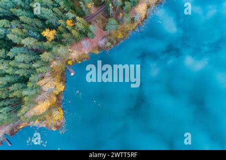 Aerial of a lake with pine trees in Lahemaa national park Stock Photo