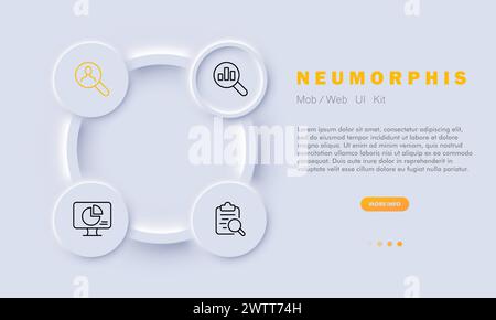 Data visualization, graphical analysis, visual representation, statistical chart, bar graph. Neomorphism style. Vector line icon for business and adve Stock Vector