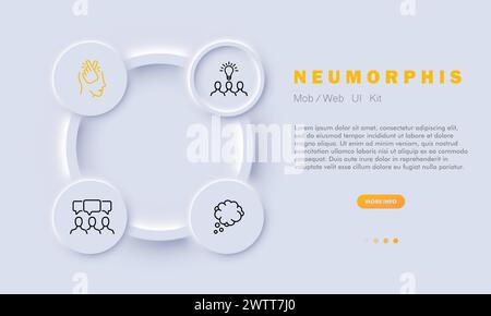Creation line icon. Collaboration, creativity, group work, synergy, innovation, diversity, teamwork, brainstorming. Neomorphism style. Vector line ico Stock Vector