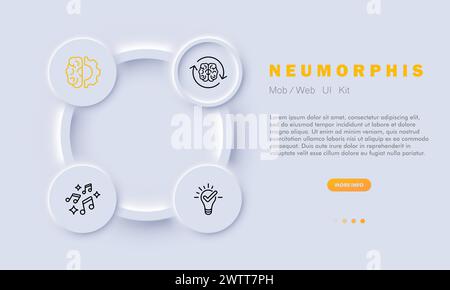 Creation line icon. Dynamic, collaboration, creativity, brain, light bulb, gear, gallery. Neomorphism style. Vector line icon for business and adverti Stock Vector