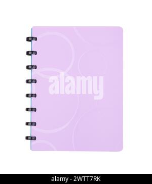 New closed purple student notebook isolated on white. Stock Photo
