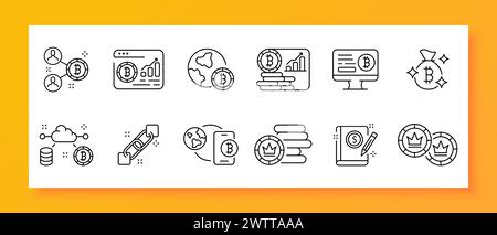 Banking icon set. Bitcoin, blockchain, cryptocurrency, investments, course, smartphone, application, book, pencil. Black icon on a white background. V Stock Vector