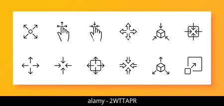 Touch control icon set. Zoom in, zoom out, touchpad, minimize, expand. Black icon on a white background. Vector line icon for business and advertising Stock Vector