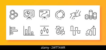 Charts icon set. Graph, drawing, geometry, mathematics, diagram, statistics, circle, function, table, infographic. Black icon on a white background. V Stock Vector