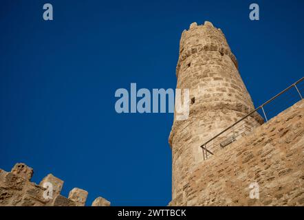 The tallest watchtower at the 8th century Ribat of Monastir, an 8th century coastal Islamic fortress, Monastir, Tunisia. Stock Photo