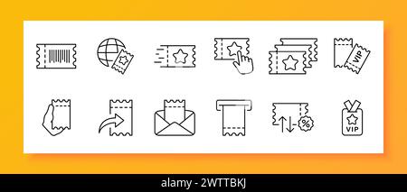 Coupon icon set. VIP, discount, bonus, percentage, cashback, black Friday, sale, cheap. Black icon on a white background. Vector line icon for busines Stock Vector