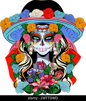 La Catrina is the icon of Day of the Dead vector illustration Stock Vector