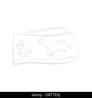 Slice of blue cheese line sketch, moldy delicatessen dairy product vector illustration Stock Vector