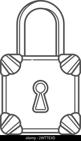 Vintage padlock line icon. Old metal lock Stock Vector