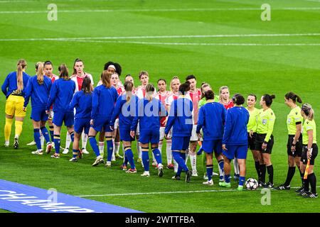 AMSTERDAM - Ajax players during the UEFA Champions League women's quarter-final match between Ajax and Chelsea FC at the Johan Cruijff ArenA on March 19, 2024 in Amsterdam, Netherlands. ANP GERRIT VAN COLOGNE Stock Photo