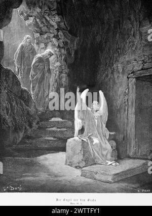 The angel before the grave, Mark, chapter 16, New Testamemt, Bible, historical illustration 1886 Stock Photo