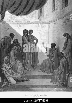 Peter in the house of Cornelius, Acts of the Apostles 10, New Testamemt, Bible, historical illustration 1886 Stock Photo