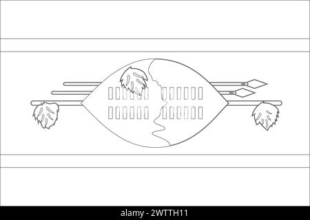 Eswatini flag - thin black vector outline wireframe isolated on white background. Ready for colouring. Stock Vector