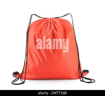 One red drawstring bag isolated on white Stock Photo