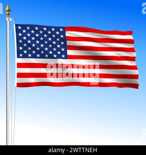 United States of America national waving flag, USA, vector illustration on the blue sky background Stock Vector