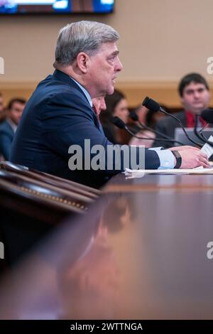 Washington, United States. 19th Mar, 2024. Former Chairman of the Joint Chiefs of Staff retired General Mark Milley delivers remarks as he testifies during the House Foreign Affairs Committee hearing on ‘An Assessment of the Biden Administrations Withdrawal from Afghanistan by Americas Generals' on Capitol Hill in Washington, DC, USA, 19 March 2024. During the 2021 US withdrawal from Afghanistan 13 Americans and 170 civilians died. Credit: Abaca Press/Alamy Live News Stock Photo