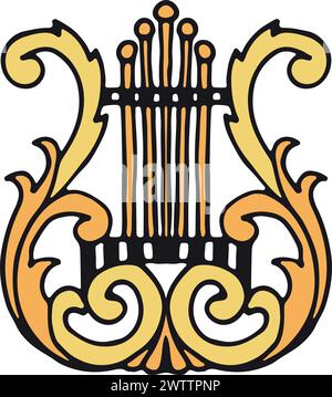 Lyre logo. Hand drawn culture symbol doodle Stock Vector