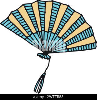 Paper fan color doodle. Theater feather accessory Stock Vector