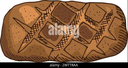 Ciabatta sketch. Rye organic bread color drawing Stock Vector