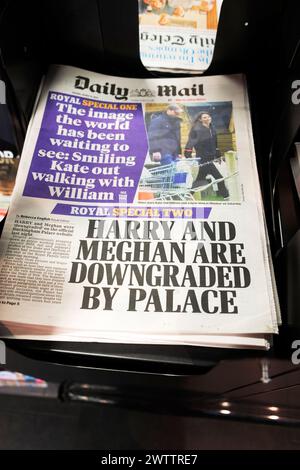 'Kate out walking with William' Harry and Meghan are Downgraded By Palace' Daily Mail newspaper headlines front page 19 March 2024 London England UK Stock Photo