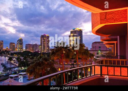 city skyline overlooks The Renaissance Vinoy and marina in downtown St. Petersburg, Florida - USA Stock Photo