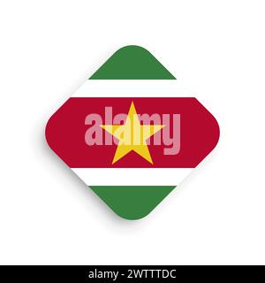 Suriname flag - rhombus shape icon with dropped shadow isolated on white background Stock Vector