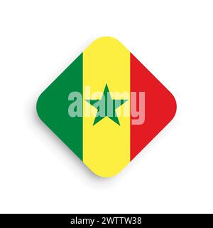 Senegal flag - rhombus shape icon with dropped shadow isolated on white background Stock Vector