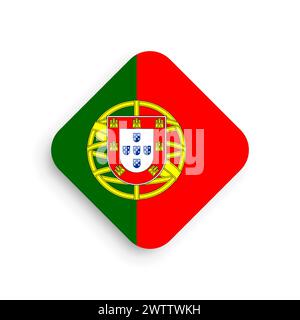 Portugal flag - rhombus shape icon with dropped shadow isolated on white background Stock Vector