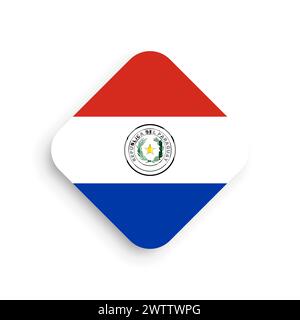 Paraguay flag - rhombus shape icon with dropped shadow isolated on white background Stock Vector
