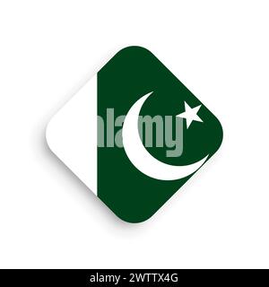 Pakistan flag - rhombus shape icon with dropped shadow isolated on white background Stock Vector