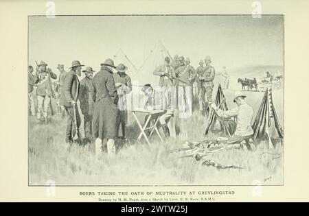 Boers taking the Oath of Neutrality at Greylingstad. Vintage Archival Plate from the Second Boer War, 1899-1902, South Africa.    From South Africa and the Transvaal War, by Louis Creswicke, published 1899 Stock Photo