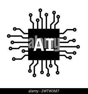 Artificial intelligence - computer chip and processor with AI text. Modern cybernetic information technology. Vector illustration isolated on white. Stock Photo