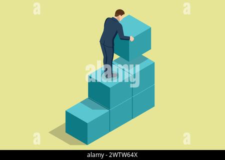 Isometric Career Growth. Creative idea, Start Up, Future Success. Business Arrow Target Direction. Success. Business Vision and Target. Way to Success Stock Vector