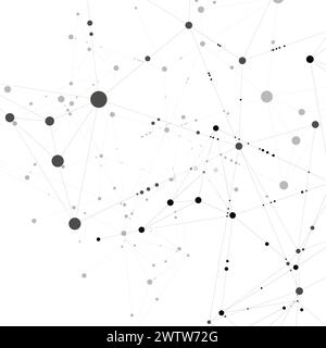Stylish, polygonal pattern of connected black lines and dots on white ...