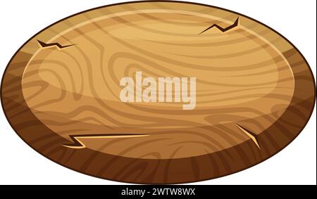 Round wooden board. Cartoon game menu button Stock Vector