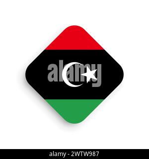 Libya flag - rhombus shape icon with dropped shadow isolated on white background Stock Vector