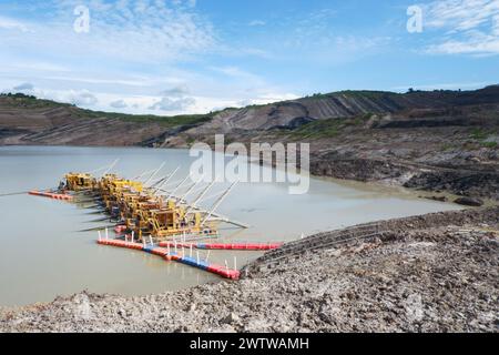 sump in coal mine or quarry, water pumping from sump to drainage Stock Photo