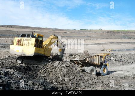 over burden loading in coal mine from excavator into truck, coal mine ...