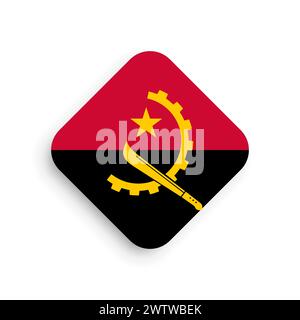 Angola flag - rhombus shape icon with dropped shadow isolated on white background Stock Vector