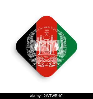 Afghanistan flag - rhombus shape icon with dropped shadow isolated on white background Stock Vector