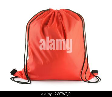 One red drawstring bag isolated on white Stock Photo