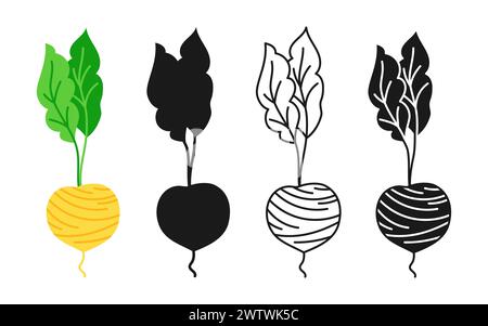 Sugar beet linear icon, cartoon symbol set. Hand Drawn food silhouette shape, doodle beetroot. Diet nutrition simple icon design element. Beetroots symbol sign for infographic website app logo. Vector Stock Vector