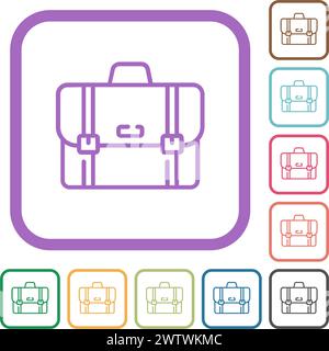 Briefcase outline simple icons in color rounded square frames on white background Stock Vector