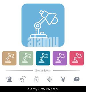 Desk lamp outline white flat icons on color rounded square backgrounds. 6 bonus icons included Stock Vector