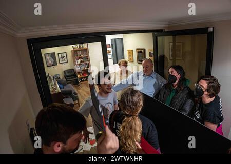 Burbank, California, USA. 19th Mar, 2024. If Not Now Los Angeles occupies the offices of Congressman Adam B. Schiff in Burbank, California, on March 19, 2024, in an eight hour sit-in demonstration. (Credit Image: © Jake Lee Green/ZUMA Press Wire) EDITORIAL USAGE ONLY! Not for Commercial USAGE! Stock Photo