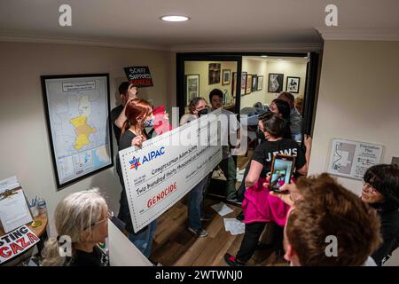 Burbank, California, USA. 19th Mar, 2024. If Not Now Los Angeles occupies the offices of Congressman Adam B. Schiff in Burbank, California, on March 19, 2024, in an eight hour sit-in demonstration. (Credit Image: © Jake Lee Green/ZUMA Press Wire) EDITORIAL USAGE ONLY! Not for Commercial USAGE! Stock Photo